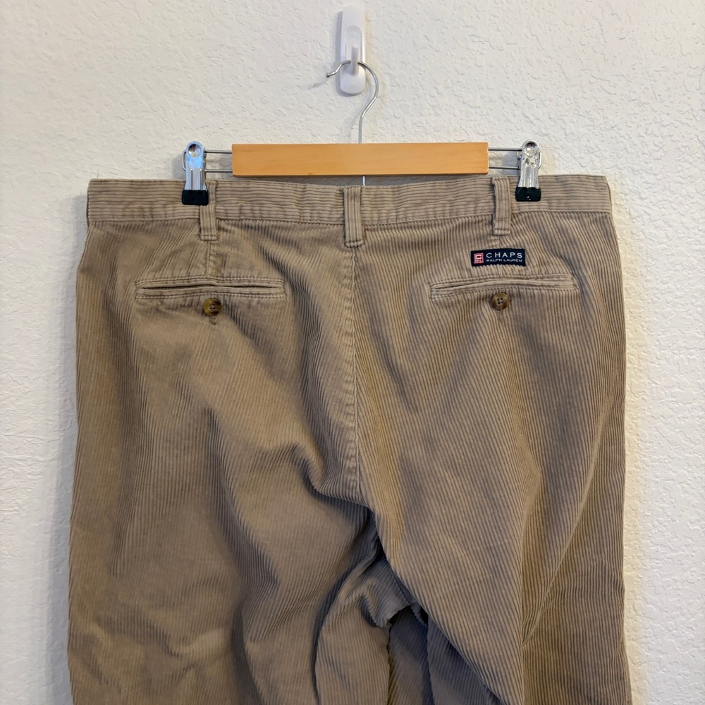 Vintage Chaps Ralph Lauren Corduroy Pleated Pants 38x34 Cuffed Baggy Tan 90s - Picture 4 of 14
